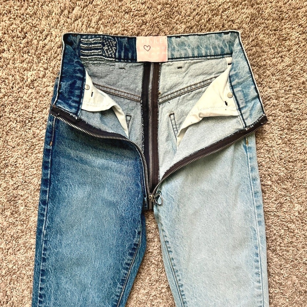 Revice Two Tone Split Denim High‎ Waisted Zipper Fly Jeans I Women's Size 24 - Picture 4 of 9
